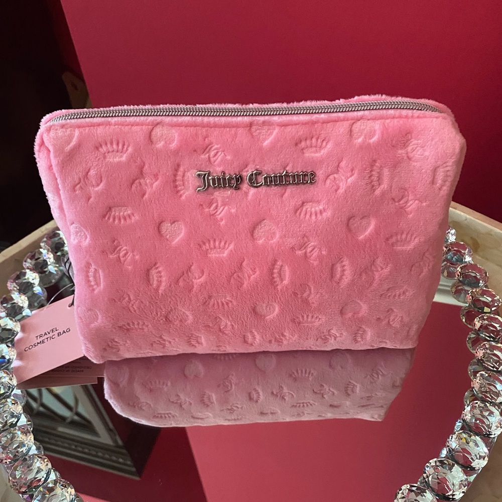 Juicy Couture Zippered Travel Cosmetic Bag With Clear Toiletry Bottle